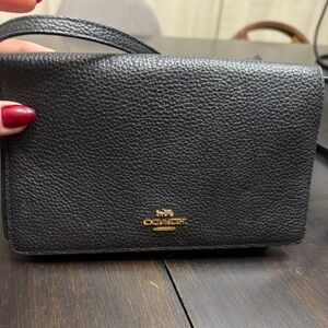 Coach Black Pebbled Leather crossbody with Gold Logo